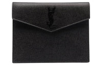 SAINT LAURENT UPTOWN Crocodile-Embossed Calfskin Envelope Bag Clutches Small Size Women's Black