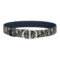 DIOR Palladium Plated Leather Belts Women's Blue Width 3.5CM