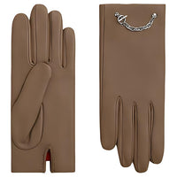 HERMES Lambskin Cashmere Metal Palladium-Plated Gloves Women's Brown