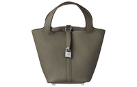 HERMES Picotin Lock Leather Shoulder Bag Crossbody Bag Handbag 18 Women's Tin Gray