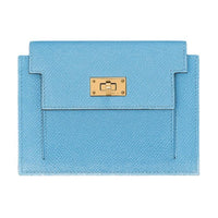 HERMES Epsom Leather Wallet Women's 7N Celeste Sky Blue