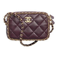 CHANEL Lambskin Crossbody Bag Shoulder Bag Small Size Women's Bordeaux Red