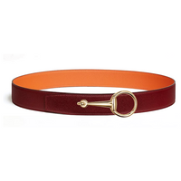 HERMES Calfskin Gold Plated Leather Belts Women's Red/Orange Width  3.8cm