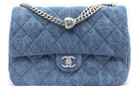 CHANEL Denim Flap Bag, Shoulder Bag, Crossbody Bag Large Size Women's Blue