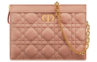 DIOR Caro Cow Leather One Shoulder Crossbody Clutch Women's Rose
