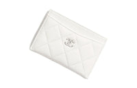 CHANEL Shiny Beaded Embossed Calfskin Card Holder Women's White