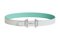 HERMES Comfortable Silver Buckle Epsom Calfskin Double-Sided Leather Belt Women's Light Green/white Width: 3.2cm