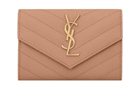 SAINT LAURENT CASSANDRE Calfskin Card Holder Wallet Small Size Women's Vintage Peach