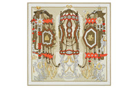 HERMES Silk Scarves Women's Clay Green/Khaki/Coral Red