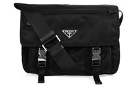 PRADA Nylon Fabric Flap Bag, Messenger Bag, Shoulder Bag, Crossbody Bag Medium Size Unisex Black