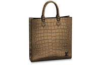 LOUIS VUITTON Sac Plat Shiny Crocodile Leather Handbag Men's Gold