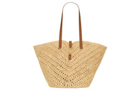 SAINT LAURENT Raffia With Vegetable Tanned Leather Handbag Medium Size Women's Natural/Brown