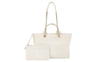 CHANEL Canvas Tote Bag Shopping Bag Canvas Bag Handbag Shoulder Bag Medium Size Women's Ecru