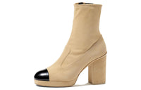 CHANEL Ankle Boots 10cm Women's Beige Black