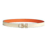 HERMES Calfskin Gold-Plated Leather Belts Women's White 2.4cm