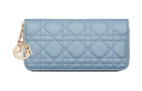 DIOR Lady Dior Wicker Lambskin Wallet Women's Blue