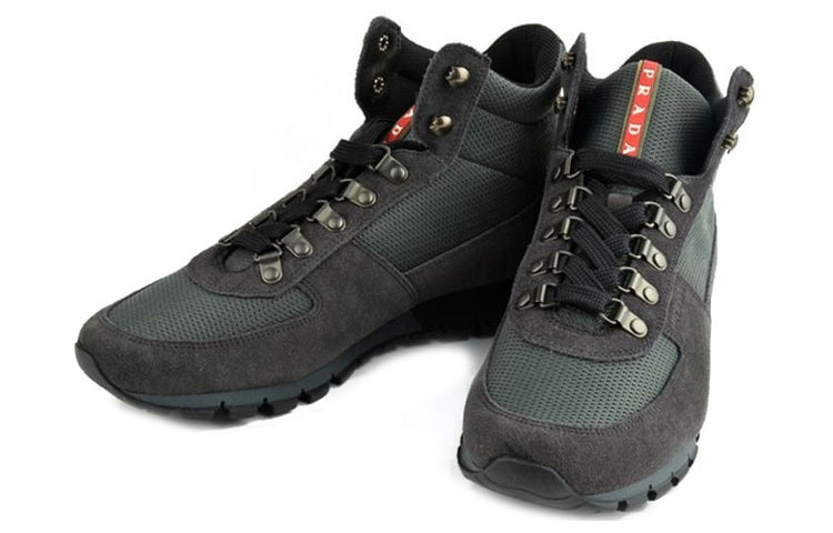 PRADA Abrasion Resistant High Top Sports Casual Shoes Men's Gray Green
