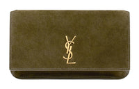 SAINT LAURENT Calfskin Clutch Regular Women's Lead Green