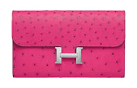 HERMES Constance Long Wallet Ostrich Leather Wallet Women's E5 Rose Tyrien Peach Pink