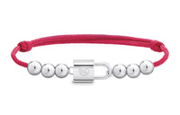 LOUIS VUITTON Q05785 SiLOUIS VUITTONer Lockit Beads Bracelet SiLOUIS VUITTONer And Black Polyester Cord