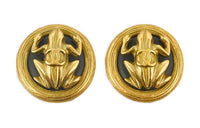 CHANEL 1995 Plated Cc Frog Clip On Costume Earrings