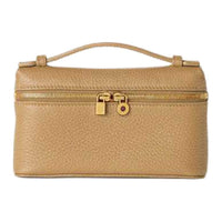 Loro Piana Cow Leather Clutch Mini Women's Stone Color Multisun Gold
