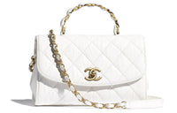 CHANEL COCO Handle Wrinkle Lambskin One Shoulder Handbags Large Size Women's White