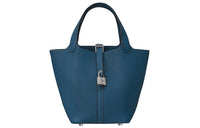 HERMES Picotin Lock Maurice Bullock Leather Silver Buckle Handbag Women's S4 Deep Blue Dark Blue