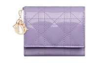 DIOR Lady Dior Patent Leather Wicker Pattern Calfskin Wallet Women's Light Purple