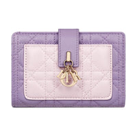 DIOR Lambskin Wallet Women's Light Purple With Light Pink Accents