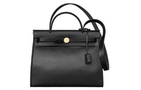 HERMES Herbag Zip Canvas With Leather Handbag, Shoulder Bag, Crossbody Bag Unisex Black