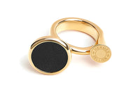 HERMES Calfskin Metal Gold-Plated Rings Women's Gold/Black