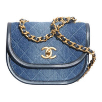 CHANEL Washable Denim Shoulder Bag Crossbody Bag Women's Blue
