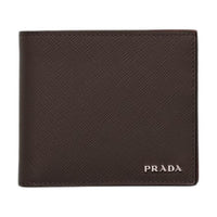 PRADA Saffiano Cow Leather Wallet Men's Coffee & Baltic Sea Blue