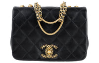 CHANEL Leather Metal Shoulder Bag Women's Black
