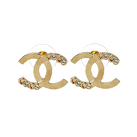 CHANEL Rhinestone Stud Earrings Women's Gold