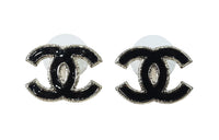 CHANEL Metal Stud Earrings Women's Black