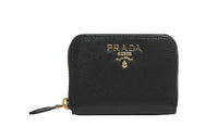 PRADA Leather Coin Purse Unisex Black
