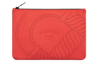 HERMES Calfskin Clutches Storage Bags Medium Size Women's Orange