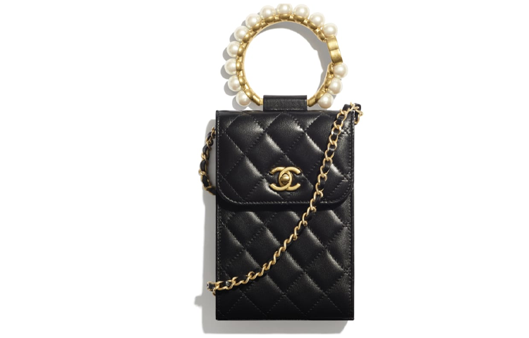 CHANEL Classic Sheepskin Square Box Cell Phone Pouch Shoulder Bag Crossbody Bag Women's Black