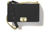 CHANEL LEBOY Smooth Calf Leather Flap Bag, One Shoulder Handbag, Crossbody Bag Medium Size Women's Black