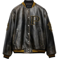 PRADA Logo appliqué Leather Bomber Jacket
