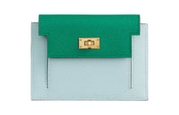 HERMES Kelly Pocket Cow Leather Wallet Women's Jade Green/Bosphorus Green