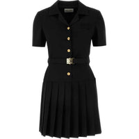 MIU MIU Short-Sleeved Belted Pleated Dress