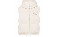 MIU MIU Logo Embroidery Chunky Cable Knit Fabric With Down Women's Ecru