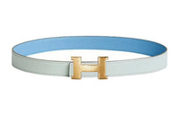 HERMES Double-Sided Gold Buckle Epsom Calfskin Double-Sided Leather Belt Women's Blue Width: 2.4cm