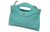 CHANEL Shiny Cow Leather Handbag Shoulder Bag Crossbody Bag Mini Women's Light Blue