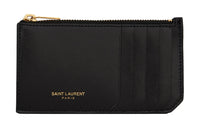 SAINT LAURENT Shiny Leather Card Clip Card Holder Women's Black