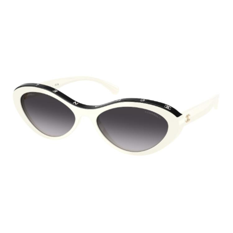 CHANEL Plastic Cat Eye Sunglasses Women's White