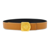 HERMES Le Soleil Hinflower Double-Sided Design Smooth Buckle Calfskin Leather Belts Women's Brown Width: 3CM